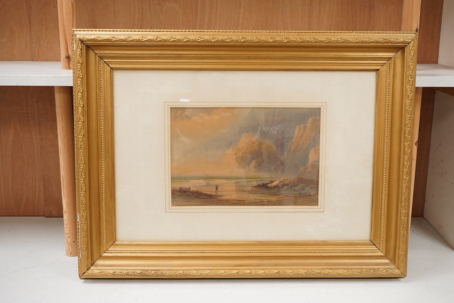 Sydney E. Hart (1867-1921), Coastal view with figures, signed, watercolour, 22 x 34cm